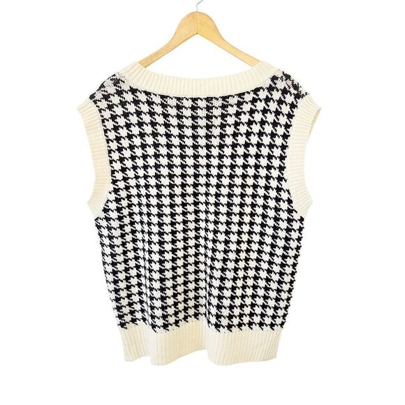 Double Zero Black Cream Houndstooth Pattern Oversized V-neck Vest - Picture 2 of 7